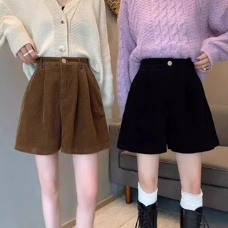 2026春秋阔腿灯芯绒短裤女高腰宽松显瘦设计感小众小个子休闲裤子
