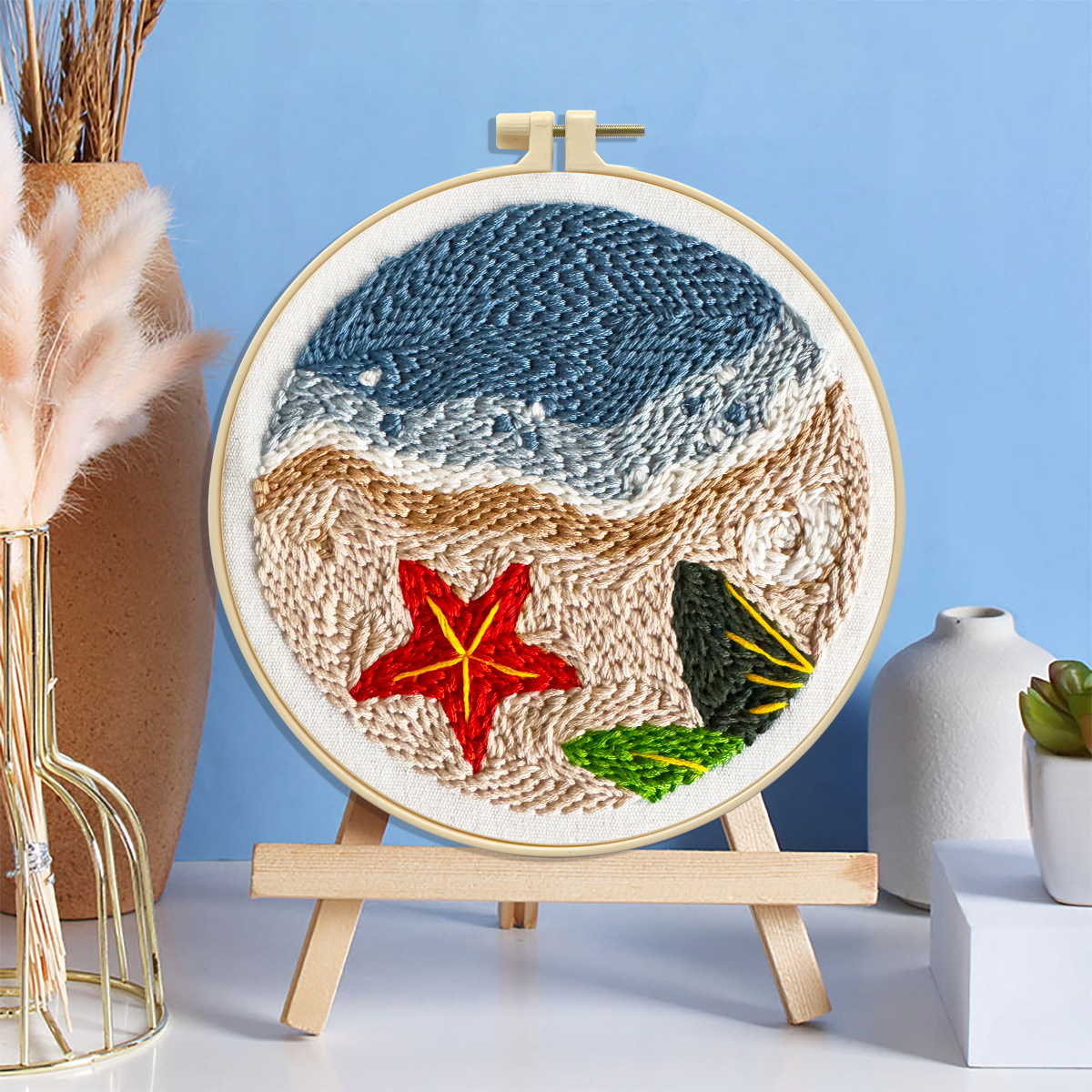 Paquete de material de lana fina bordado de verano para niños junto al mar DIY kit simple principiante bordado image 2