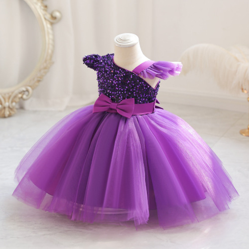High-end girls' dress for runway shows—princess-style dress, 2024 new arrival, puffy tulle skirt for little girls, children's birthday and first-birthday dresses.