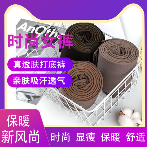 Stewardess Gray Autumn/Winter Style Leggings with Thickened Fleece for Women, Black False Sheer Leggings with Warm Insulation
