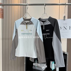 户外山系！半拉链长袖T恤轻量户外撞色骑行训练服上衣  9148