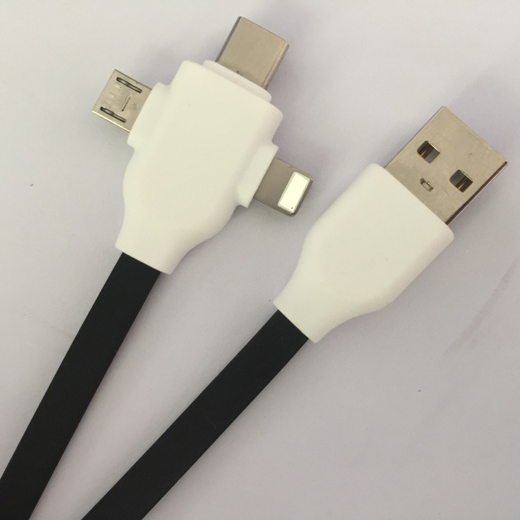 typec三合一拖三便携手机数据线拉丝纹扁线防缠绕充电线快充线