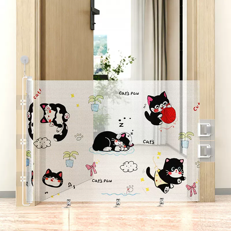 防底部钻宠物伸缩门栏免打孔防猫跑出门栏防跳隔断栅栏门猫门挡板