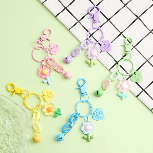 Creative Acrylic Flower Keychain Love Brand DIY Accessories Pendant Cute Female Student Bag Pendant