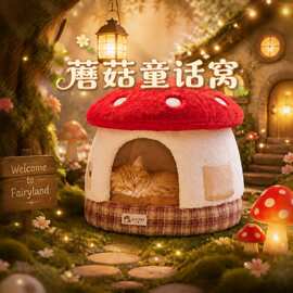 跨境猫窝秋冬季蘑菇屋半封闭树洞两用凳子窝保暖猫咪安全感宠物窝
