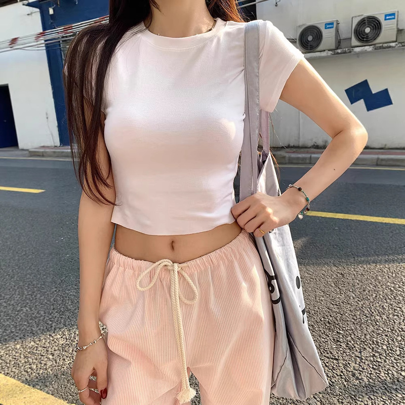 Modal 260g Solid Color Simple Slim-Fit Sexy Short-Sleeve T-Shirt for Women, Summer Pure Desire Style, Slimming Short Versatile Top