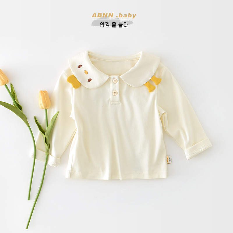 Baby Lapel Shirt Baby Girl Cartoon Long Sleeve Western Style Top Baby Cute Spring and Autumn Bottoming Shirt 61730