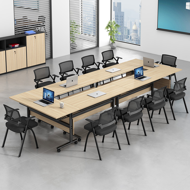 Folding training table and chair combination, movable conference table, student desk, double-person joining flip-top long office desk
