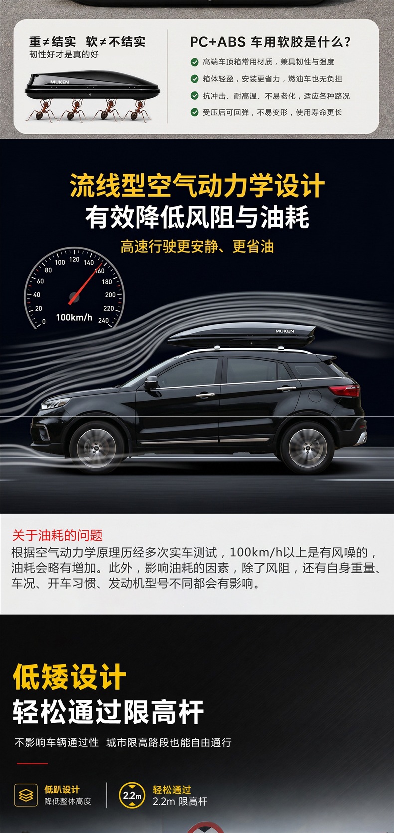 Moken Car Roof Luggage Box, Large Capacity SUV Roof Box, Universal Ultra-thin Travel Luggage Rack