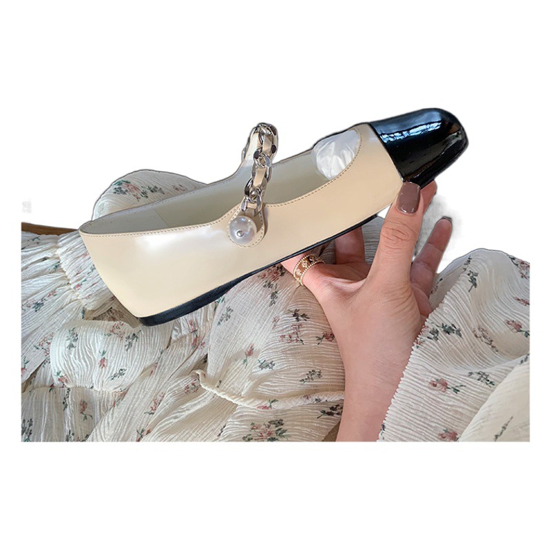 Zapatos Mary Jane planos estilo Chanel con una sola hebilla, modelo nuevo de primavera 2025, punta redonda, zapatos individuales con bloques de color para mujer, estilo retro.