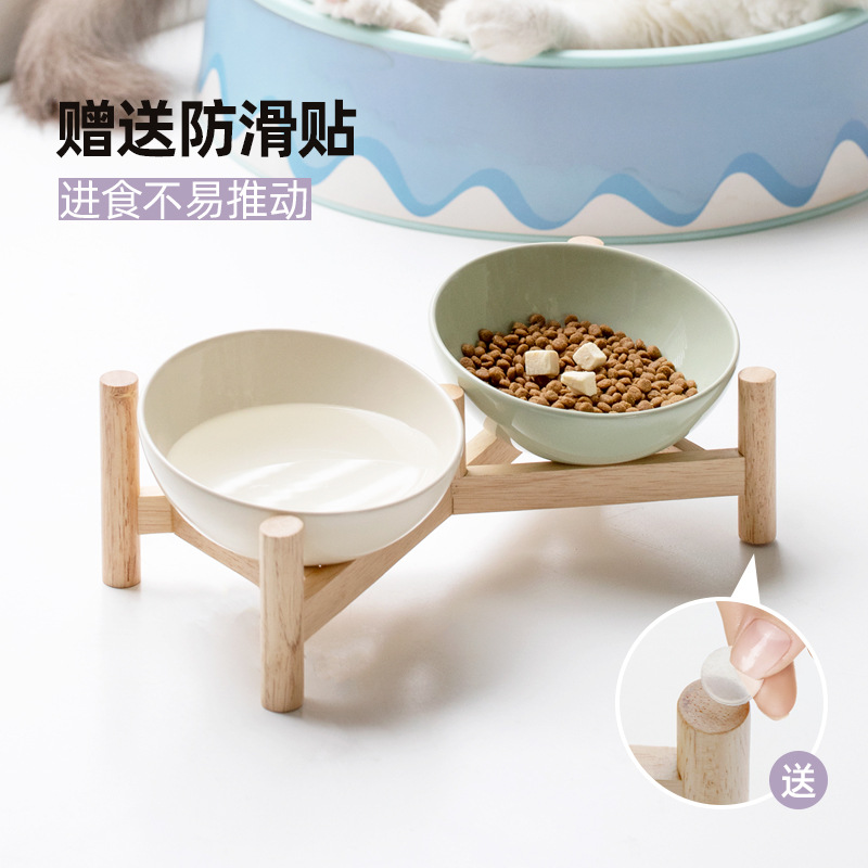 Bisel biselada tazón de cerámica suministros para mascotas gato y perro tazón de comida tazón para beber doble tazón antidetonantes protección del cuello del pie alto