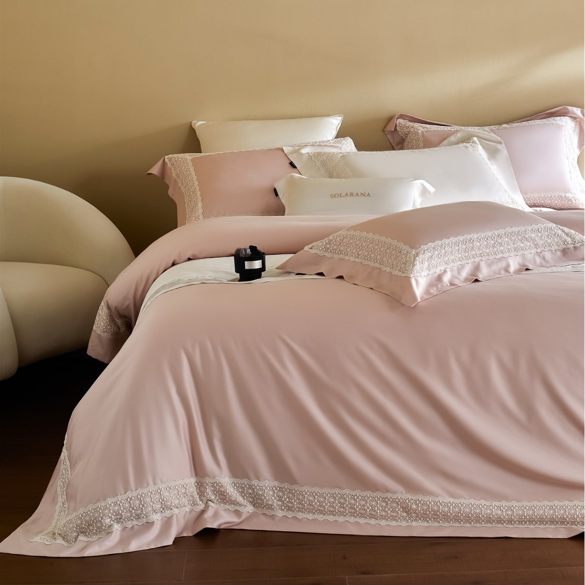 French Haute Couture Lace Pure Color Warm Bedding Bedding Ultra-Fine Denier Tencel Cotton Brushed Four-Piece Set Home Textile Furisi