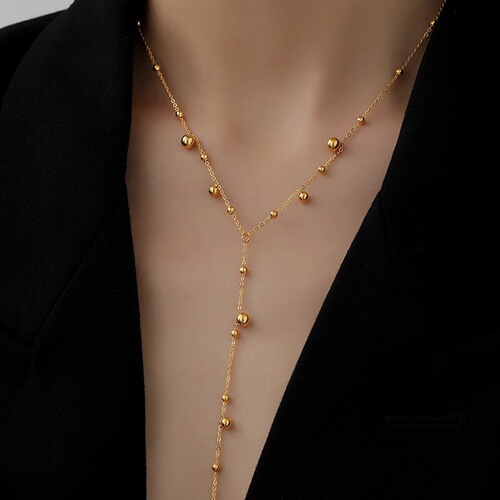 European and American style, simple and high-end 18K gold multi-drop tassel necklace for women, cold style, versatile long clavicle chain