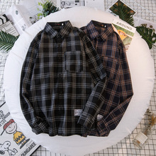 2020潮流新款青年格子男衬衫常规百搭防晒棉长袖宽松学生外套批发