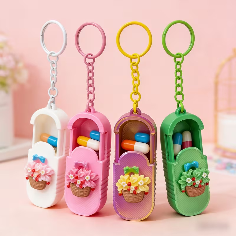 New Cross-Border 3D Printed Pocket Slide-Top Pill Box, Convenient for Carrying When Going Out, with Keychain, Capsule and Earplug Holder New Cross-Border 3D Printed Pocket Slide-Top Pill Box, Convenient for Carrying When Going Out, with Keychain, Capsule and Earplug Holder
