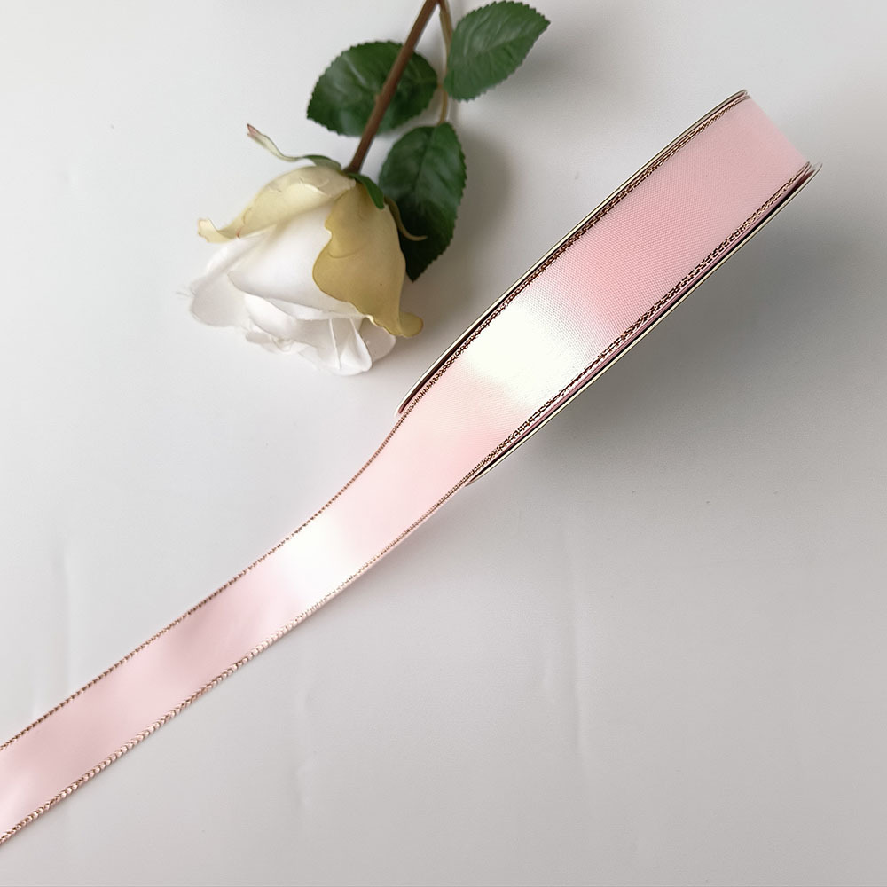 Cinta de poliéster de borde dorado de doble cara Cinta de flores Caja de regalo Embalaje Cinta Arco Soporte de barra Cinta hecha a mano al por mayor