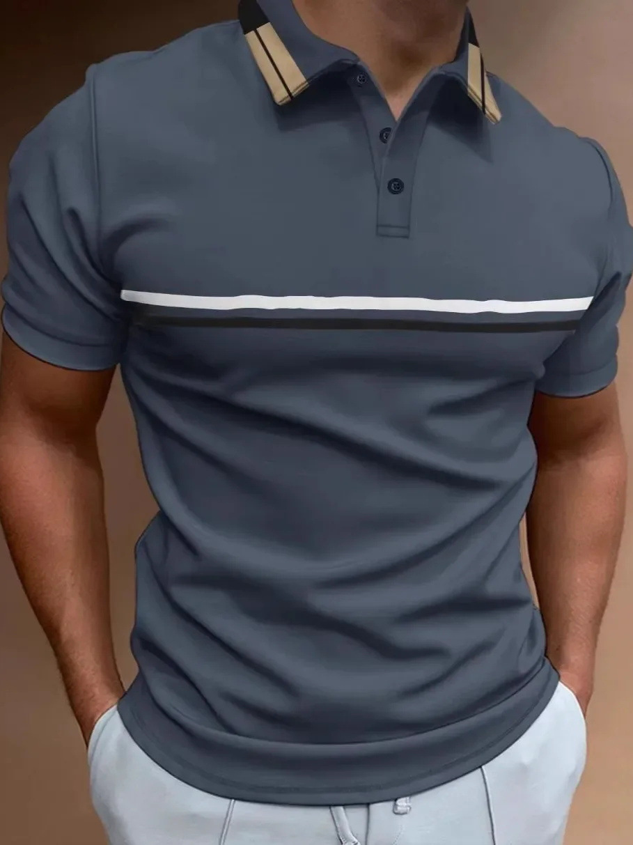 Kişi üçün houndstooth 3D çap zip polo köynək, qısaqol