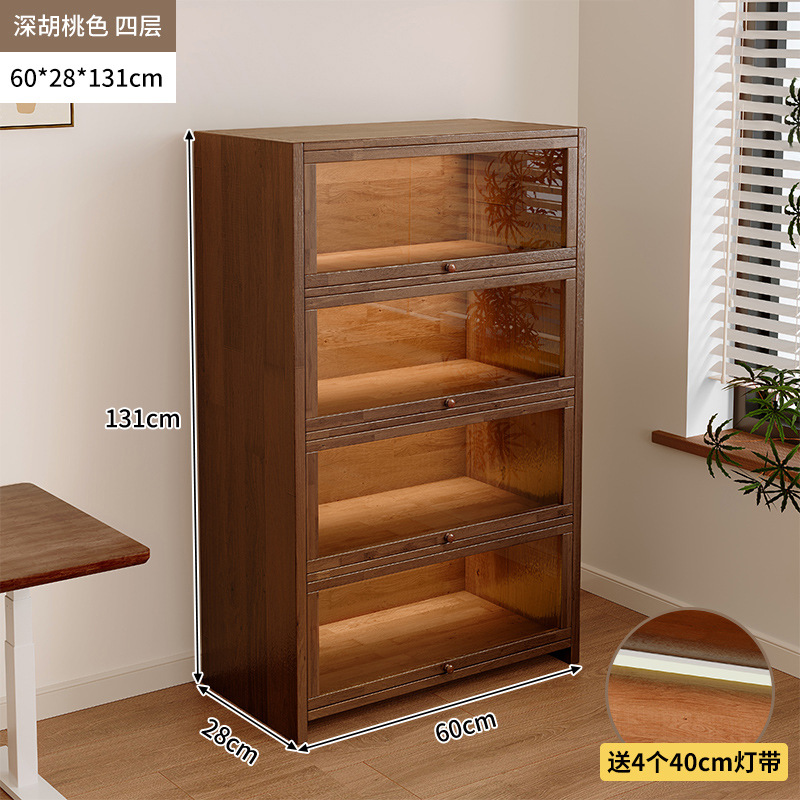 Librería de madera maciza a prueba de polvo integrada contra la pared Armario de almacenamiento de color nogal Armario de almacenamiento Armario de piso Estantería para el hogar