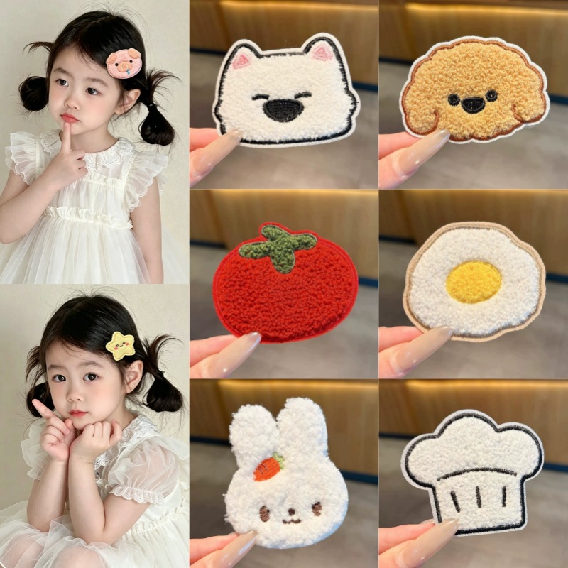 Cartoon embroidered Velcro hair clips for girls, baby hair styling clips, cute hair accessories for children