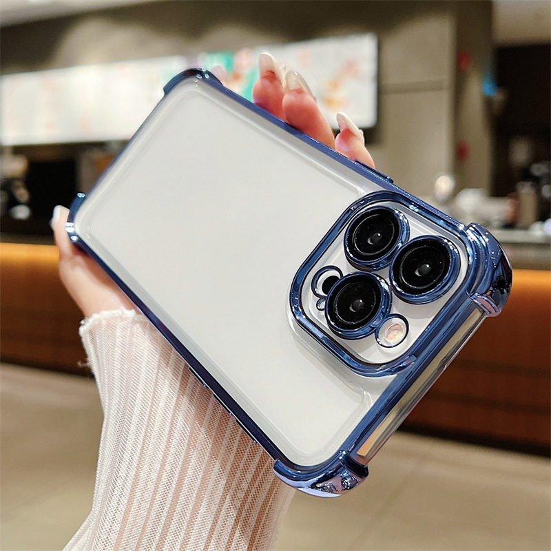 Lens Film Is Suitable for Apple 16 Pro Max Electroplated Phone Case, iPhone 15 Four-Corner Anti-Drop 13 Transparent Protective Case