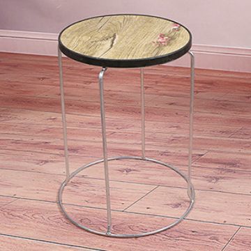 Home Stackable Adult Metal Steel Bench Restaurant Wooden Round Stool Simple Wood Grain Panel Stainless Steel Bench