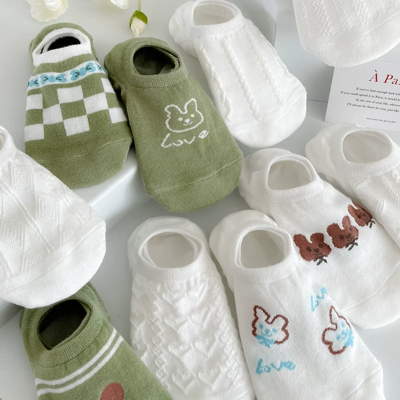 Invisible low‑cut summer thin socks, tide style, white and patterned designs, lightweight 0.02 kg