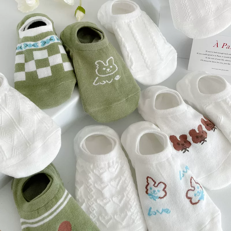 Invisible low‑cut summer thin socks, tide style, white and patterned designs, lightweight 0.02 kg