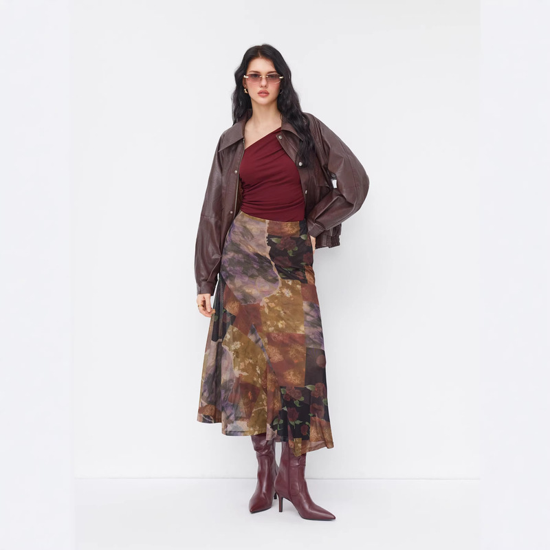 American Retro Hot Girl Style Floral Mesh Skirt for Women, Summer Irregular Slit Sheer Skirt for Going Out American Retro Hot Girl Style Floral Mesh Skirt for Women, Summer Irregular Slit Sheer Skirt for Going Out