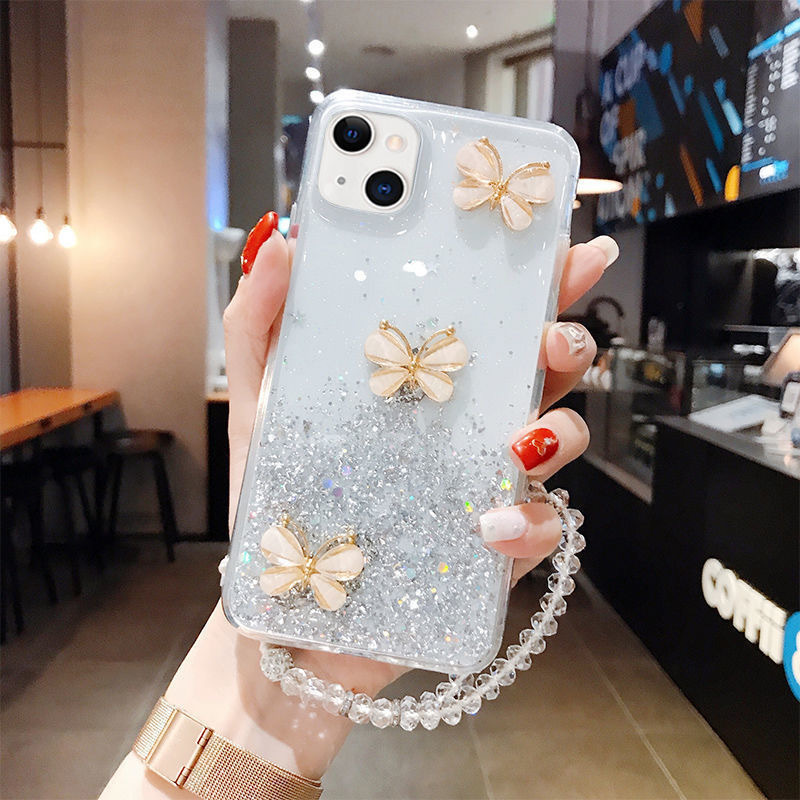 High-End Feel Suitable for Samsung S26Ultra Mobile Phone Case S26 Butterfly Bracelet S23 Glue-On S24U Glitter Powder