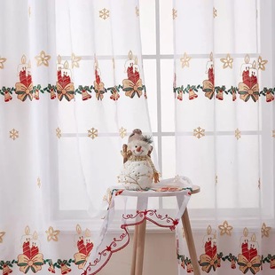New American Christmas Curtains Christmas Snowflake Embroidered Window Screens Semi-Blackout White Gauze Curtains Kidsren's Gauze Curtains Embroidered Gauze