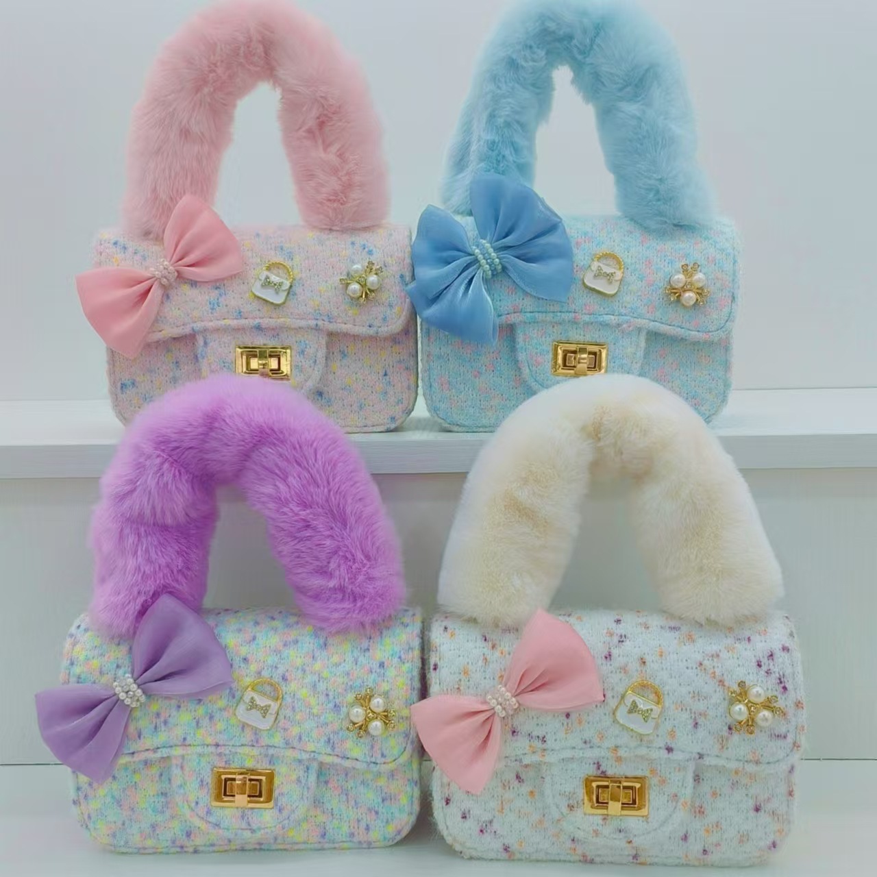 Bolsa de peluche de arco, bolso de princesa, bolso de hombro de niña, accesorios, bolso de cinturón, bolso de cambio