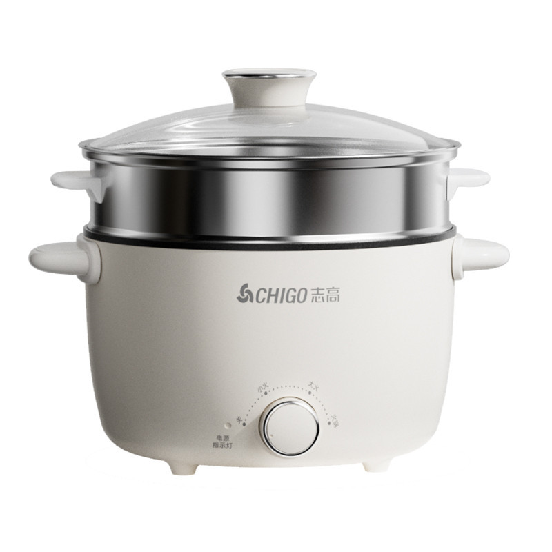 Olla de cocción eléctrica multifuncional Chigo, fideos domésticos, olla de cocción al vapor, olla antiadherente, cocina, olla de cocción eléctrica 4L de gran capacidad