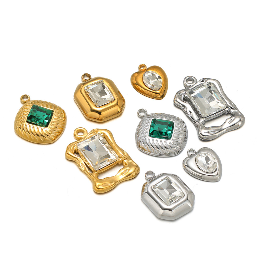 13 * 15mm Jewelry Making Size Zircon Inlay Material DIY Jewelry Accessories Classification 5 PCS/Package Quantity 5 PCS/Package 13 * 15mm 304 Stainless Steel Zircon Geometric Pendant