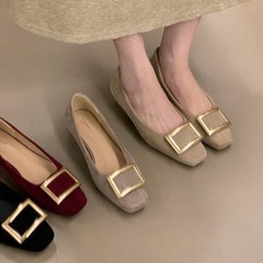 速鼎家! 2025新款金属方扣浅口法式单鞋女粗跟方头玛丽珍鞋通勤鞋