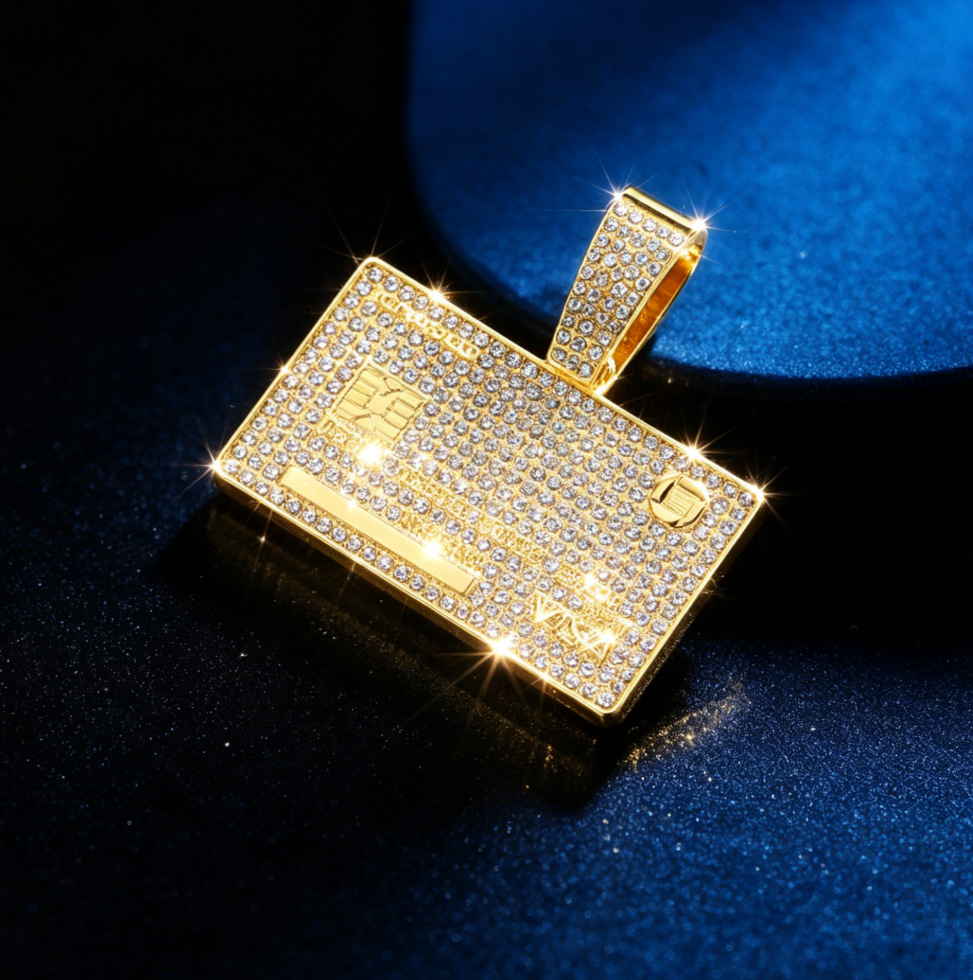 Hip Hop Cross-border europeo y americano de los hombres Hip Hop Full Diamond Aleación Cuadrado Tarjeta bancaria Escudo Cubano Collar Collar Joyas para hombres