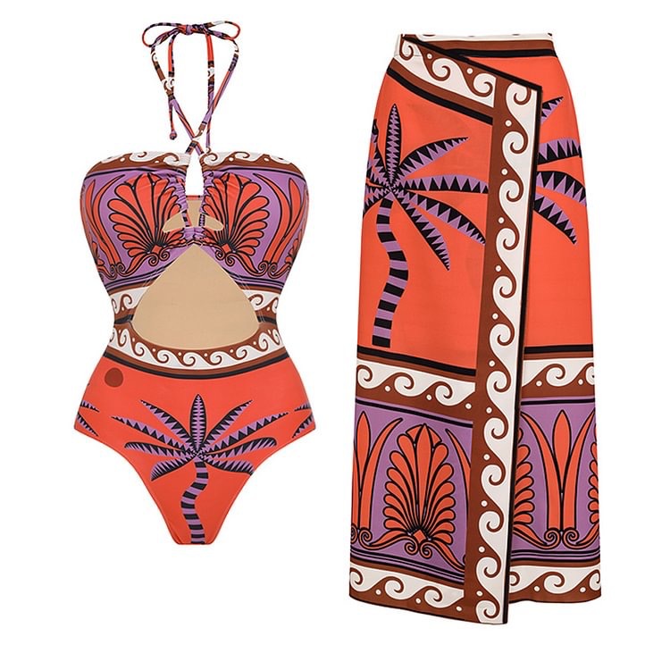 140g Weight Sleeveless Sleeve Length Women's Lady Bohemian Printing 2 Pieces Set One Piece Swimwear