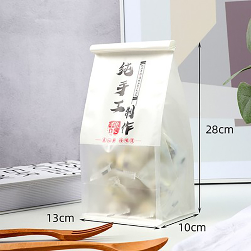 Bolsas de tostadas, bordes de alambre de hierro, sellado, pan rebanado, leche, dátiles, crispado de nieve, horneado transparente, punto oeste