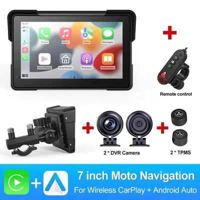 2K HD Motorcycle GPS – Naviqasiyalı ağıllı güzgülər - 7inch-dual-camerastire-pressure