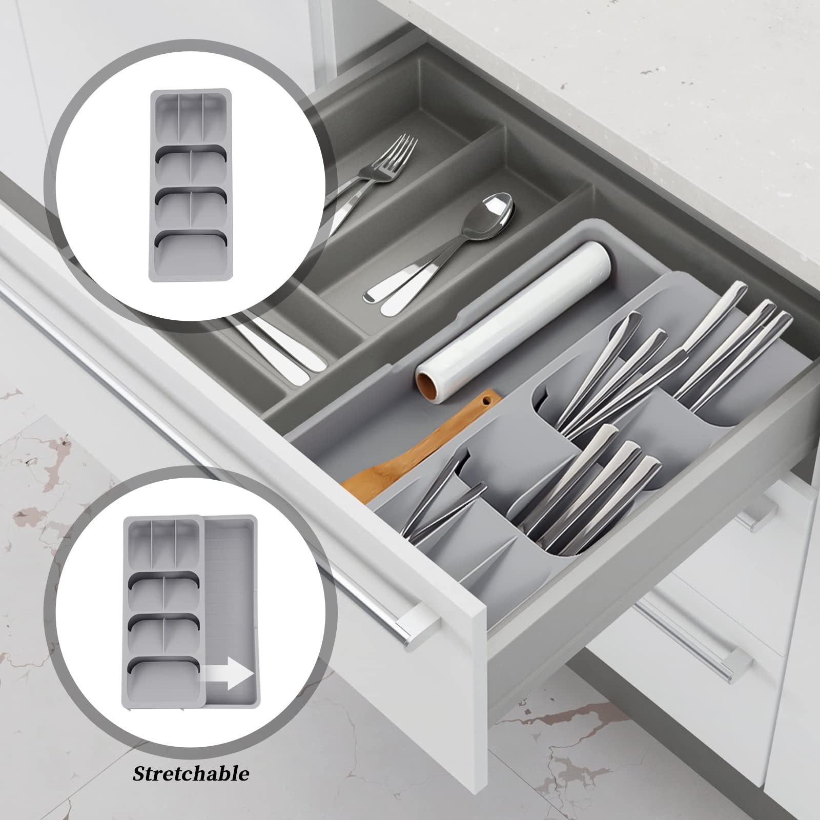Caja de almacenamiento retráctil para cubiertos, organizador de cucharas, estante de almacenamiento para cocina, caja de varios compartimentos para cajones, fabricante en stock