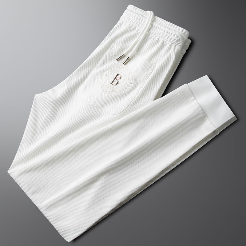 Wei für Männer im Frühling und Herbst, modische bestickte Knöchel-Sporthose, trendige Slim-Fit-Elastikhose für Herren mit kleinem Bein_voghion.com