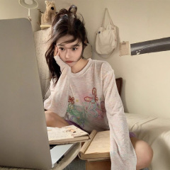 韓国薄い日焼け止めブラウス長袖 Tシャツ女性の夏カジュアルルーズニッチシックな多用途ニットセータートップ