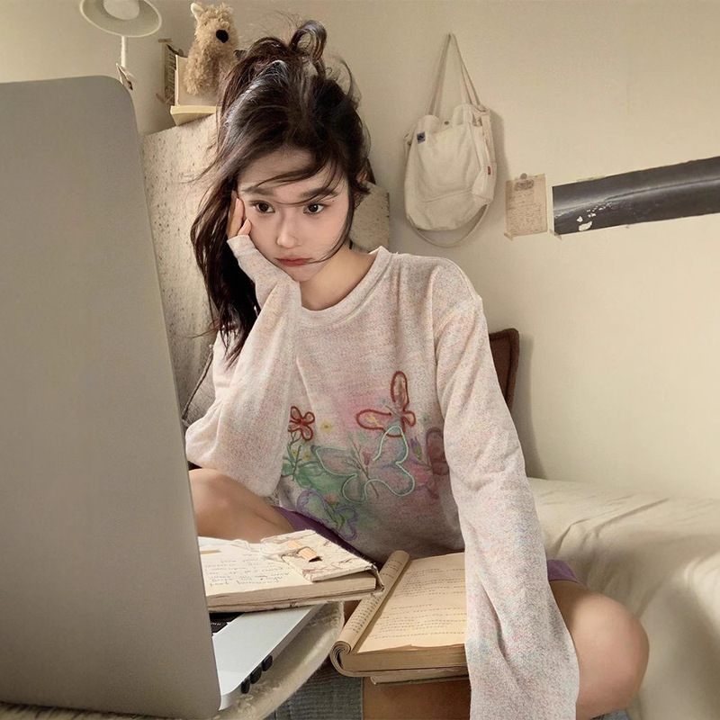 Korean Thin Sun Protection Blouse Long-Sleeved T-Shirt Women's Summer Casual Loose Niche Chic Versatile Knitwear Top