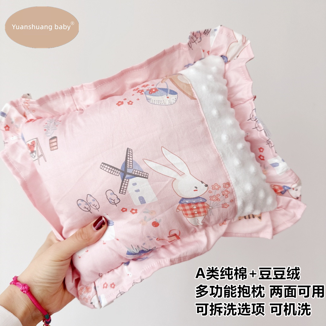 Cross-border Instagram pure cotton border baby flannel comforter pillow baby cushion small square pillow nap pillow machine washable
