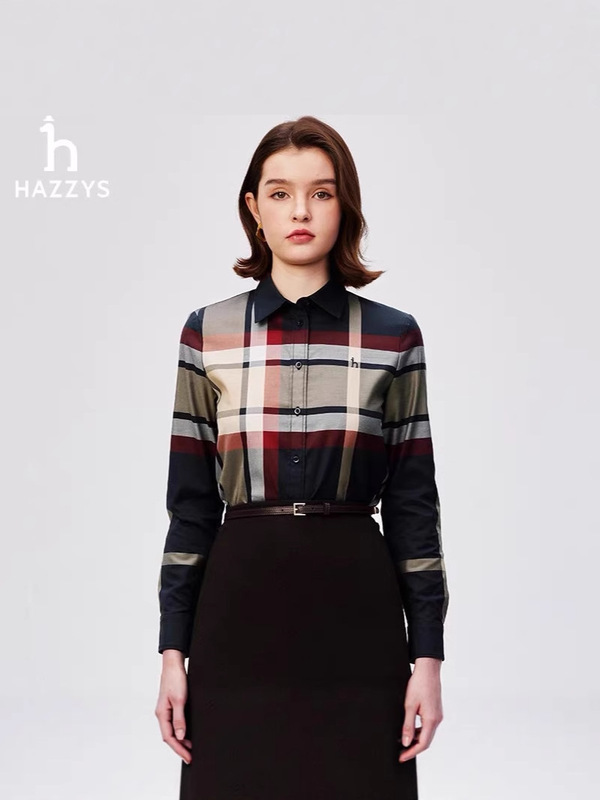 Hazzys/哈吉斯25秋季新款女士商务休闲格子元素衬衫一件代发|undefined