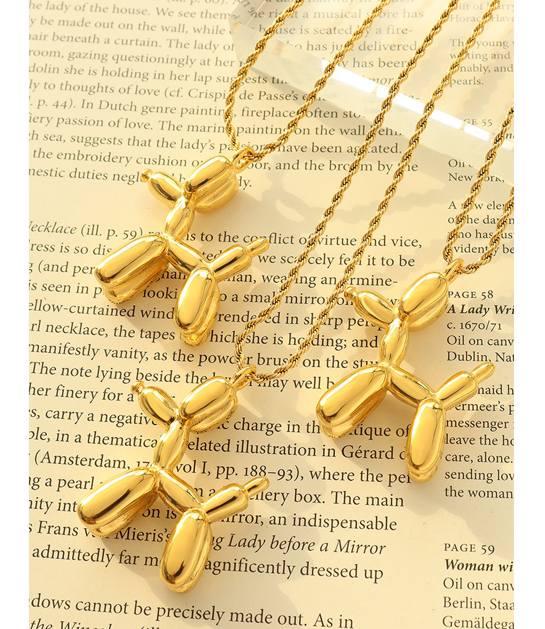 cute balloon air dog three-dimensional clavicle chain titanium steel necklace