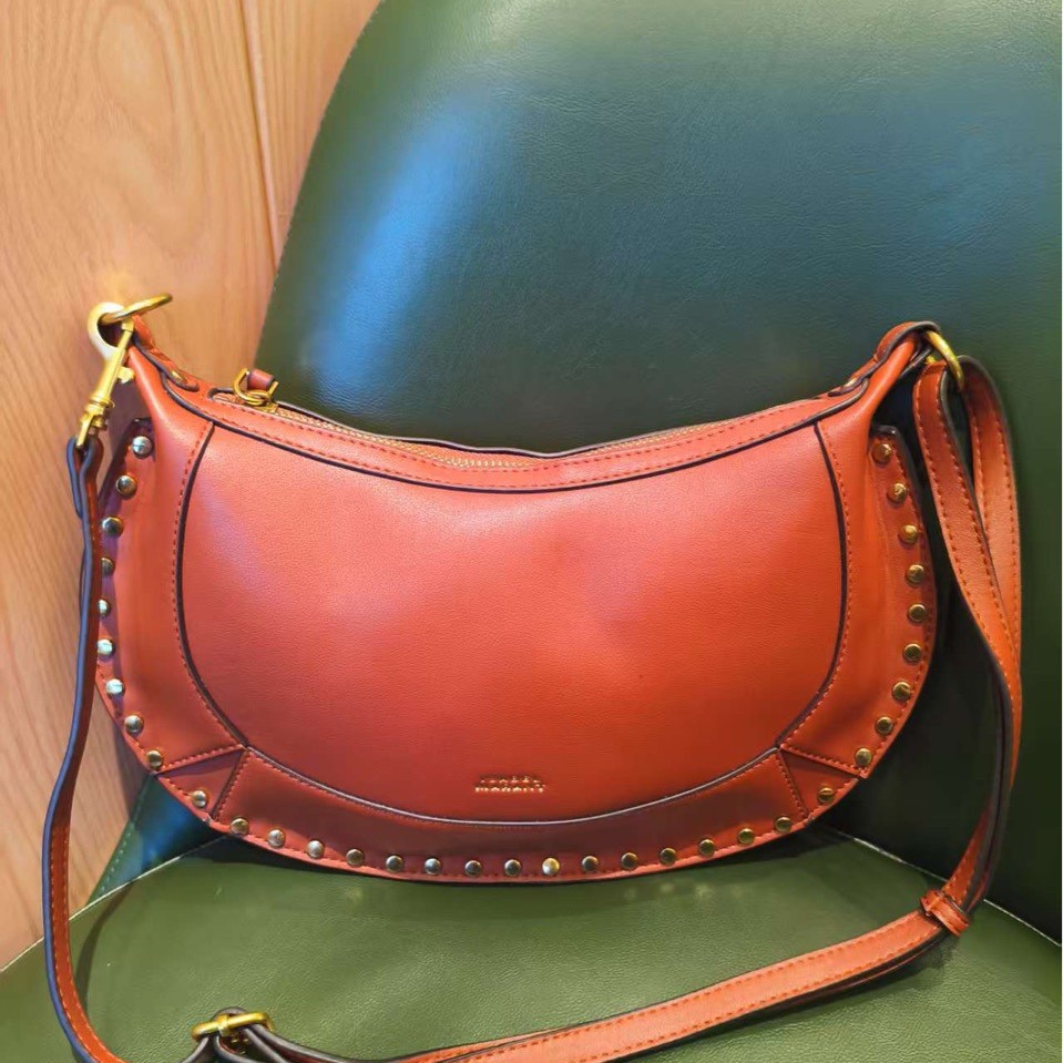 IS French Vintage Cross-border Hot-selling Studded Classic Half-Moon Bag Genuine Leather Shoulder Crossbody Bag Fashionable Handbag - Thumbnail 4