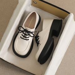 Weiwilady 158-6 Thick Sole Small Leather Shoes for Women, College Style 2023 New Autumn Laced Loafers with Soft Soles for Women