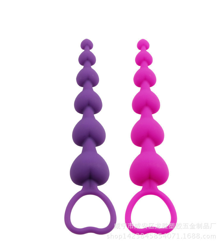 Heart-Shaped Silicone Anal Beads, Soft Flexible Unisex Adult Toy, Black — detail image 11