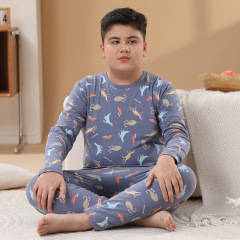 青少年の太った子供のレカ綿の下着のスーツの中で大きい子供は太って幅の男女の子供の純綿の秋のズボンのパジャマをプラスします。
