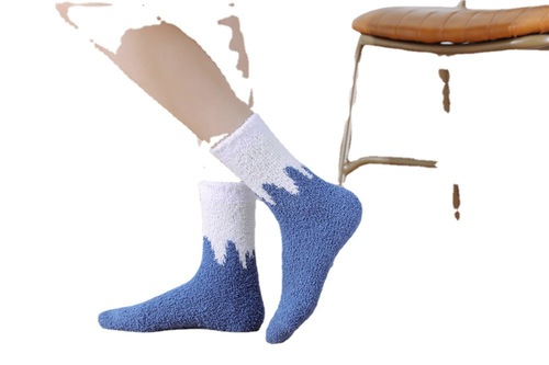 Wholesale coral fleece socks home floor socks women's milk plaid mid-tube thickened warm sleep socks blue series